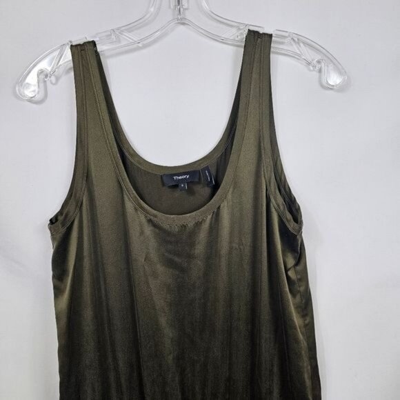 Theory Silk Olive Jumpsuit Sz S Sleeveless Jogger Ankle Drawstring Quiet Luxury - Picture 6 of 8